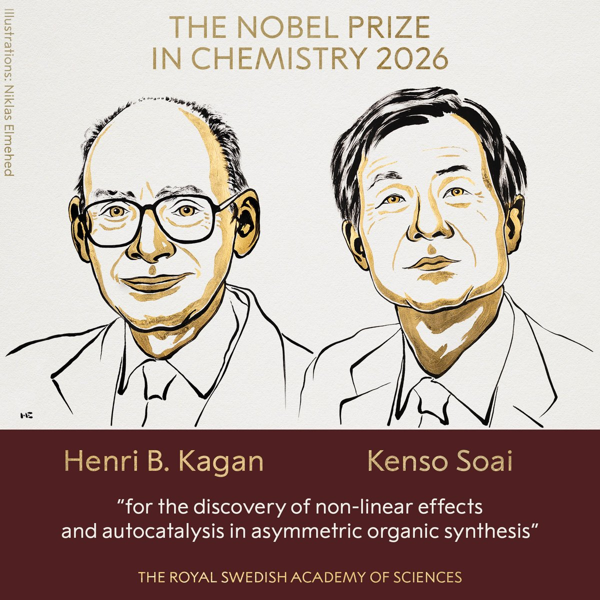Henri B. Kagan and Kenso Soai Win 2026 Nobel Prize in Chemistry